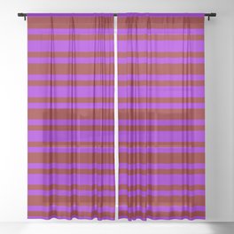 [ Thumbnail: Dark Violet & Maroon Colored Striped/Lined Pattern Sheer Curtain ]