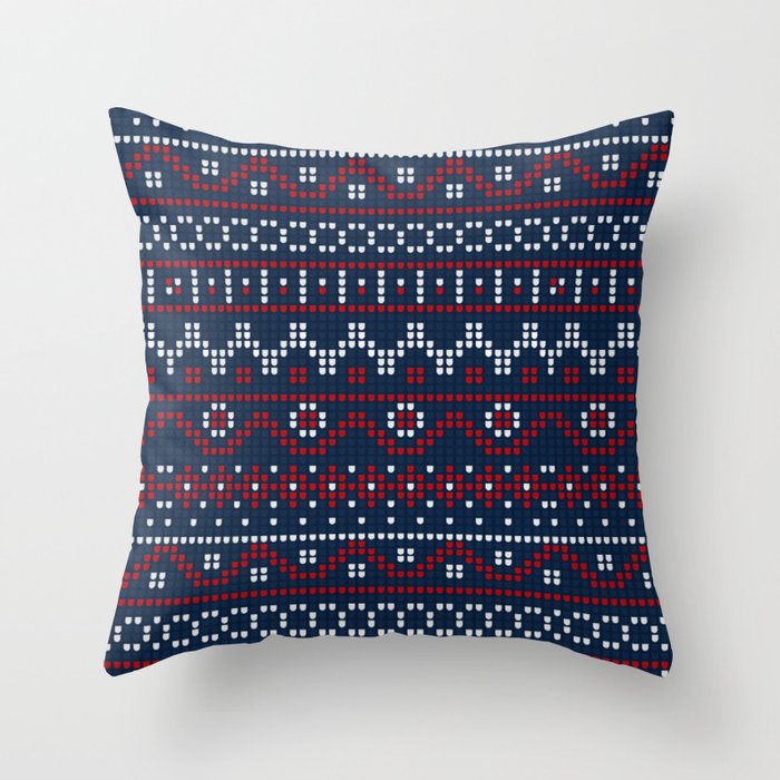 Christmas Pattern Knitted Stitch Dark Blue Throw Pillow