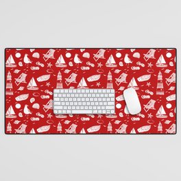 Red And White Summer Beach Elements Pattern Desk Mat