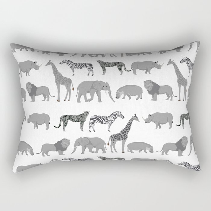 Safari animals minimal grey and white zebra giraffe cheetah hippo rhino nursery Rectangular Pillow