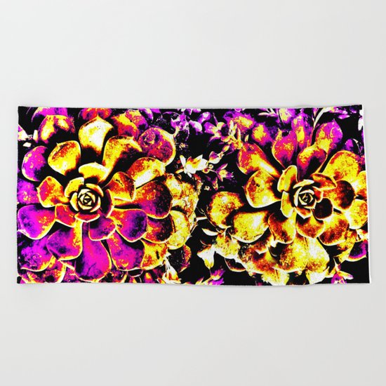 Purple Yellow Flower Plant, Pop Art Beach Towel