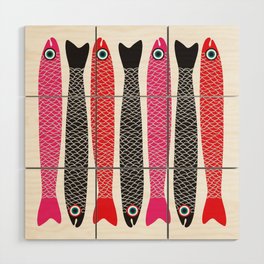 ANCHOVIES Graphic Pink Red Black Fish Wood Wall Art