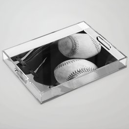 Old baseball equipment in black and white Acrylic Tray