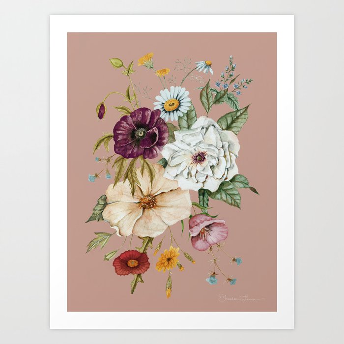 Colorful Wildflower Bouquet on Pink Art Print