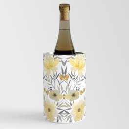 Modern, Floral Prints, Yellow, Gray and White Wine Chiller