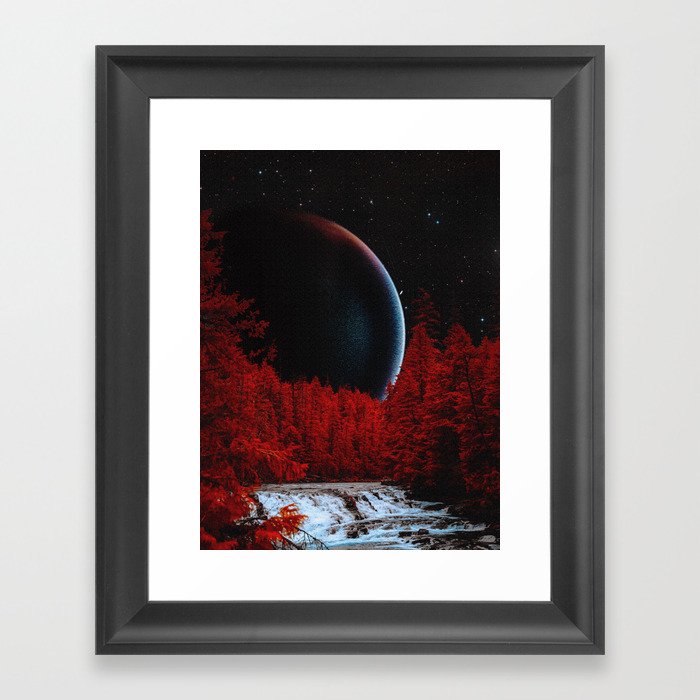 The Red Forest - Space Collage, Retro Futurism, Sci-Fi Framed Art Print