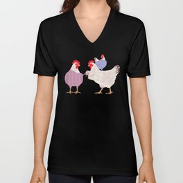 Chickens Knitting V Neck T Shirt
