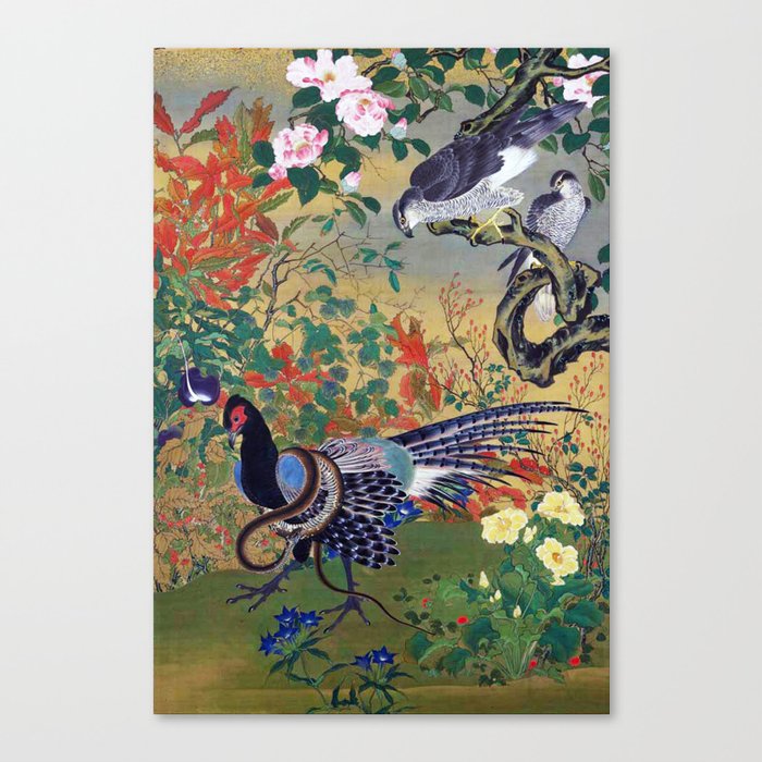 Kawanabe Kyōsai “ Flower bird illustration ” Canvas Print