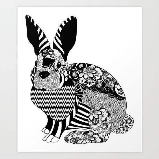 Rabbit floral Art Print