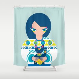 Girl with a Maneki Neko Shower Curtain