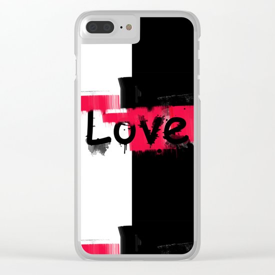 Black and red white pattern Love . Clear iPhone Case