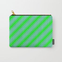 [ Thumbnail: Aquamarine & Lime Colored Stripes Pattern Carry-All Pouch ]