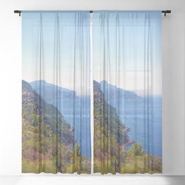 Spain Photography - Huge Mountains By The Blue Ocean  Sheer Curtain