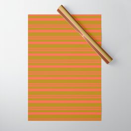 [ Thumbnail: Red and Dark Goldenrod Colored Lined/Striped Pattern Wrapping Paper ]