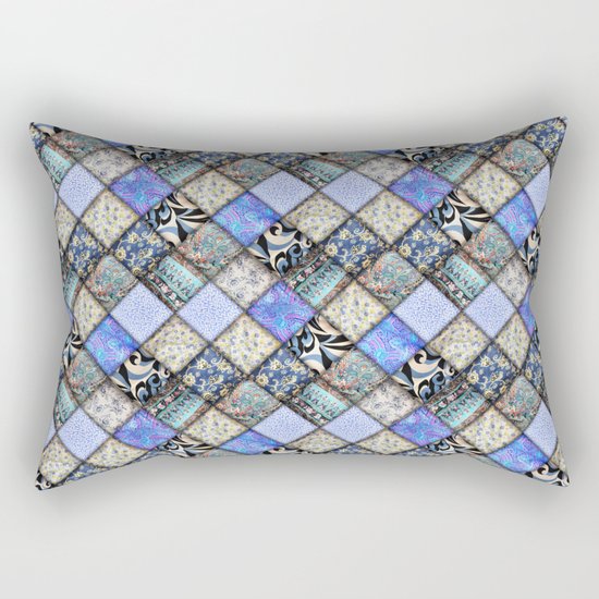 Faux Patchwork Quilting - Blues Rectangular Pillow