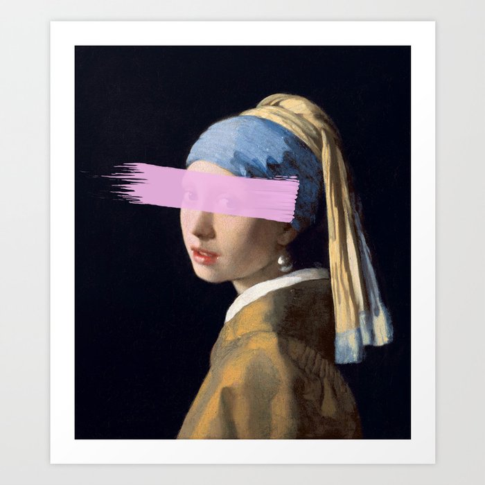 Girl with pearl earing pink brush stroke pop art Art Print