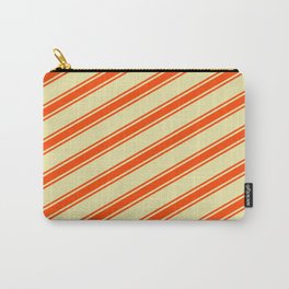 [ Thumbnail: Pale Goldenrod & Red Colored Lined Pattern Carry-All Pouch ]