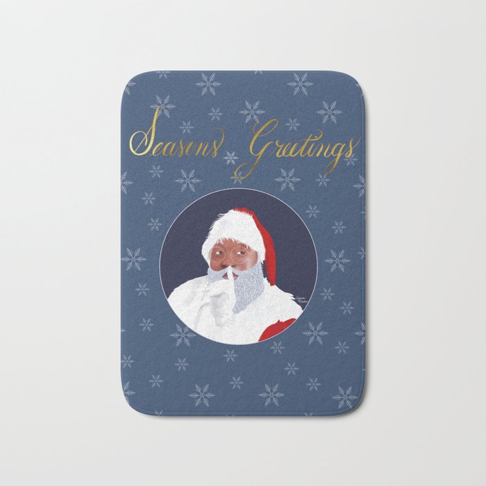 African American Santa Greeting// Whisper blue card Bath Mat
