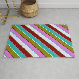[ Thumbnail: Eyecatching Lavender, Green, Maroon, Orchid & Light Sea Green Colored Pattern of Stripes Rug ]