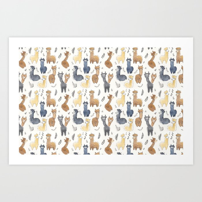 Cute Alpacas Illustration Pattern Art Print