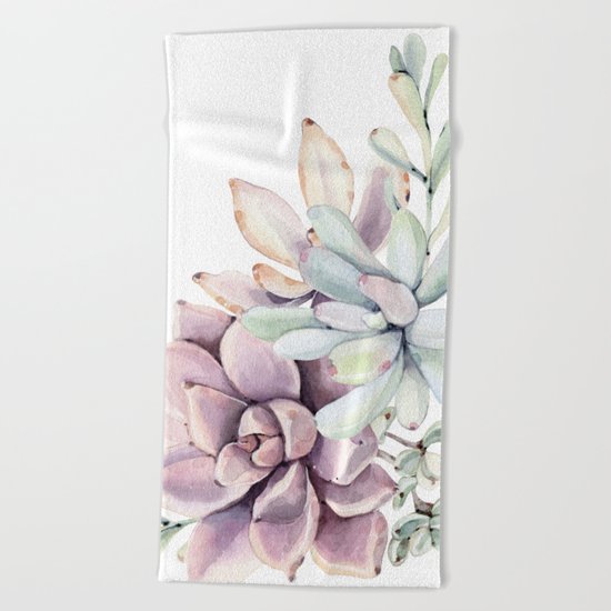 Desert Succulents on White Beach Towel