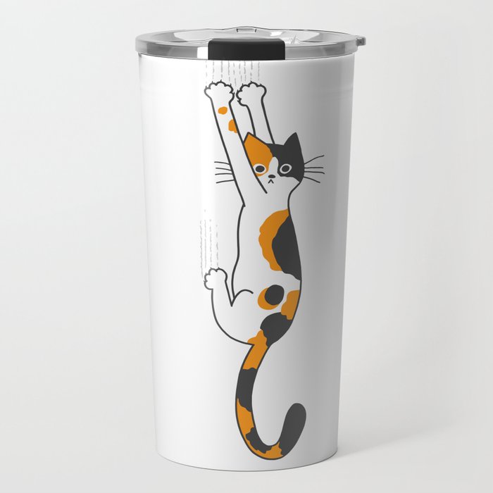 Calico Cat Hanging On Travel Mug