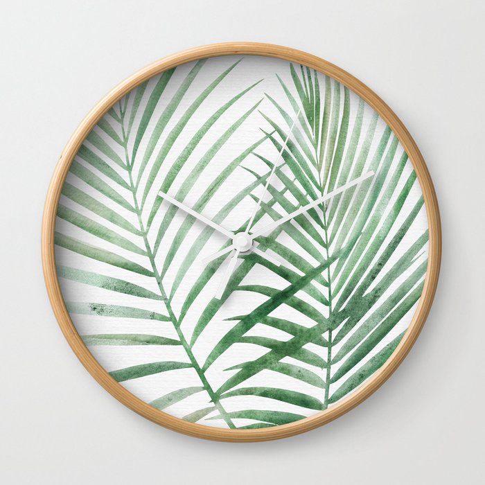 Twin Tropical Palm Fronds - Emerald Green Wall Clock