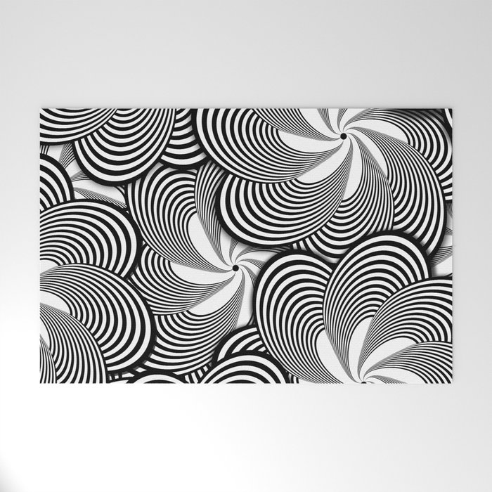 Fun Black and White Flower Pattern - Digital Illustration - Graphic Design Welcome Mat