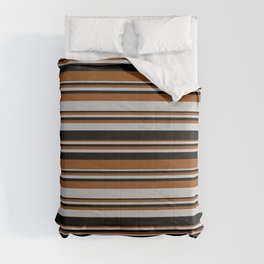 [ Thumbnail: Brown, Grey, and Black Colored Lines Pattern Comforter ]