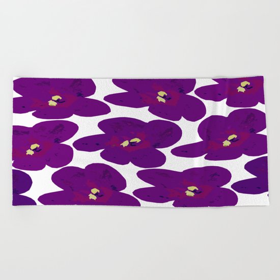 Purple Retro Flowers Beach Towel