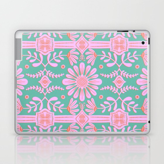 Boho Florals Pink Green Laptop & iPad Skin