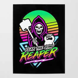 Fear The Gym Reaper Fitness Retro Neon Synthwave 80s 90s Poster