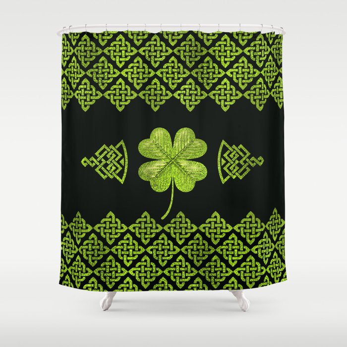 Irish Shamrock Four Leaf Clover With Celtic Decor Shower Curtain