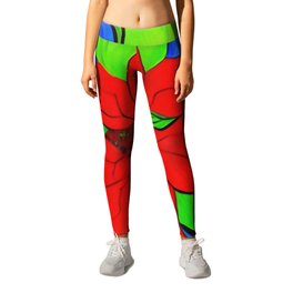 Artistic Christmas Red Poinsettia Leggings