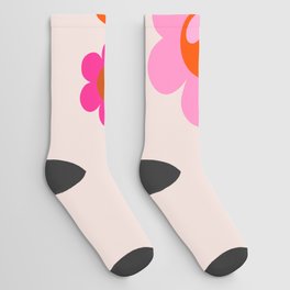 Les Fleurs | 01 - Abstract Retro Floral, Pink And Orange Print Preppy Flowers Socks