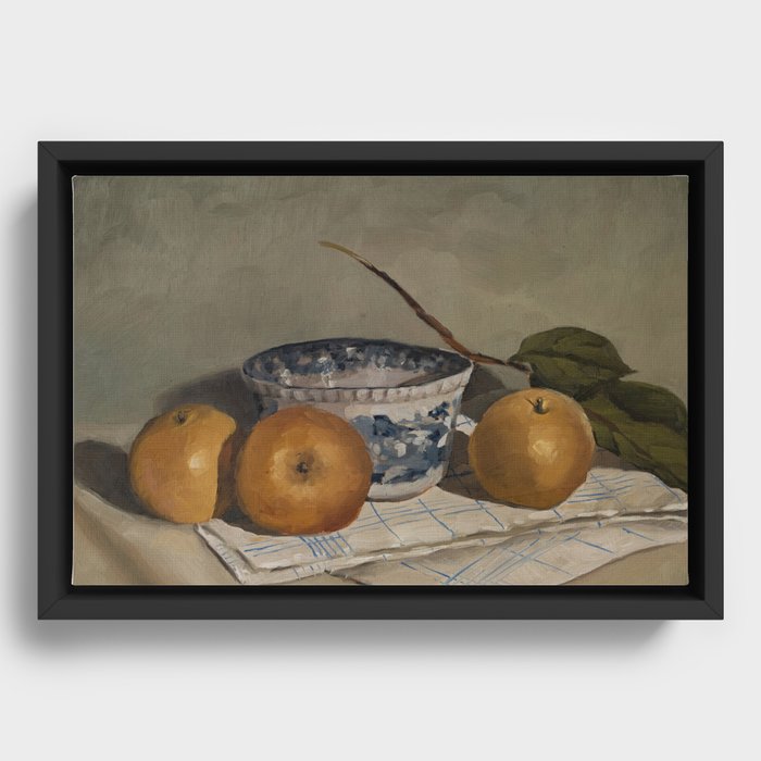 Asian Pears & Transferware Bowl Framed Canvas