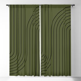 Minimal Line Curvature XVIII Dark Green Mid Century Modern Arch Abstract Blackout Curtain