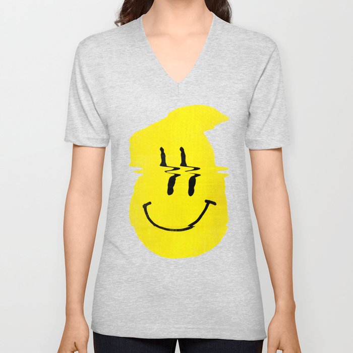 Smiley Glitch V Neck T Shirt