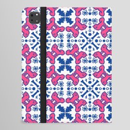 Daisy Dog Walk Retro Bandana Pattern Hot Pink and Navy Blue iPad Folio Case