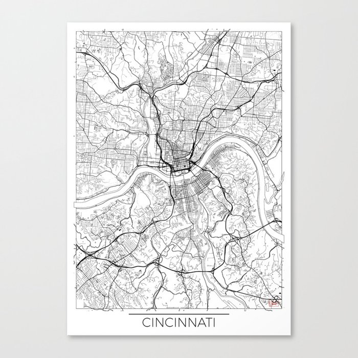 Cincinnati Map White Canvas Print By Hubertroguski Society6