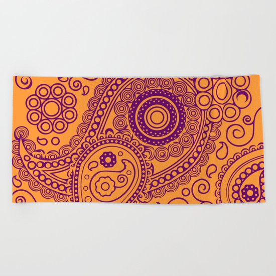Vintage Pattern Orange Beach Towel