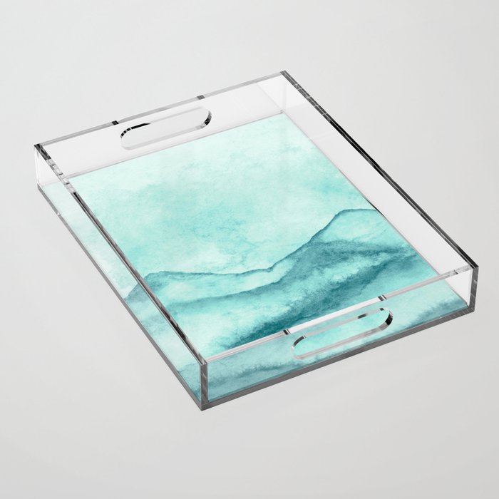 Sky Blue Watercolor Landscape Acrylic Tray