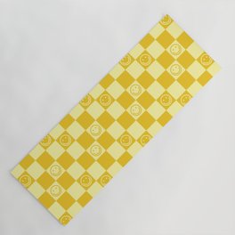 Cute Smiley Faces on Checkerboard \\ Sunshine Color Palette Yoga Mat