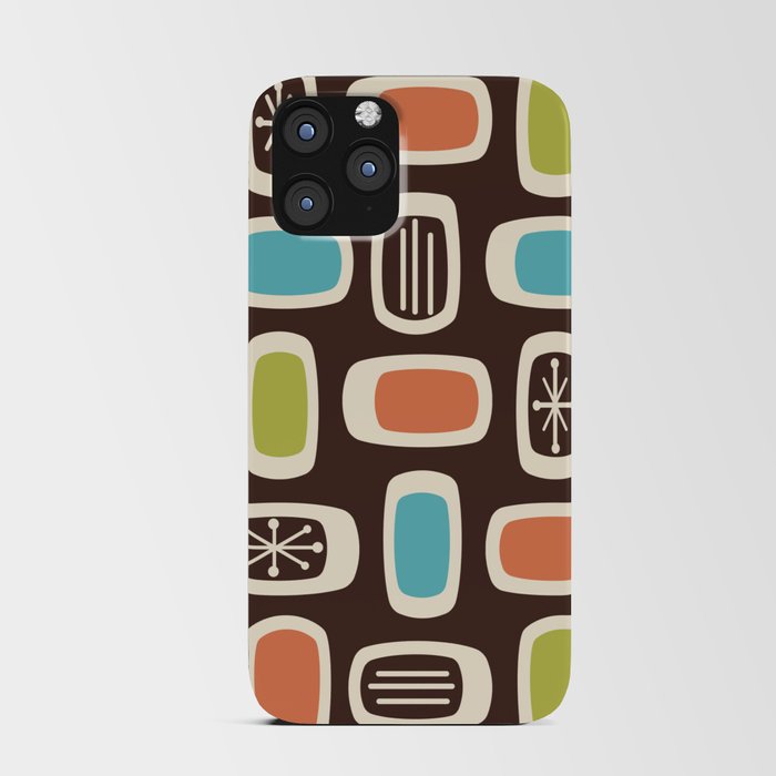 Midcentury MCM Rounded Rectangles Dark Brown Colorful  iPhone Card Case