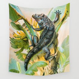 Iguana climbing Banana Tree from Brehms Tierleben Wall Tapestry