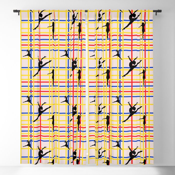 Dancing like Piet Mondrian - New York City I. Red, yellow, and Blue lines on the light pink background Blackout Curtain