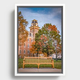 Colorful Autumn At Old Main With Campus Bench - Fayetteville Arkansas Framed Canvas