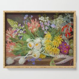 Medley of Wild Summer Mountain Flowers still life painting Serving Tray