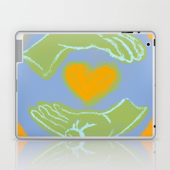 Heart in Hands, Yellow Digital Screenprint, Center Love in Our Communities Laptop & iPad Skin