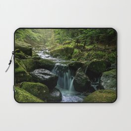 Flowing Creek, Green Mossy Rocks, Forest Nature Photography Laptop Sleeve | Cascade, Moss, Green, Landscape, Rock, River, Peaceful, Tree, Trees, Water 